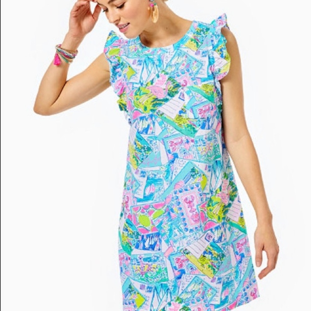 Lilly Pulitzer Large Leanna Summer Resort Dress- Multicolor  Wish You Were Here